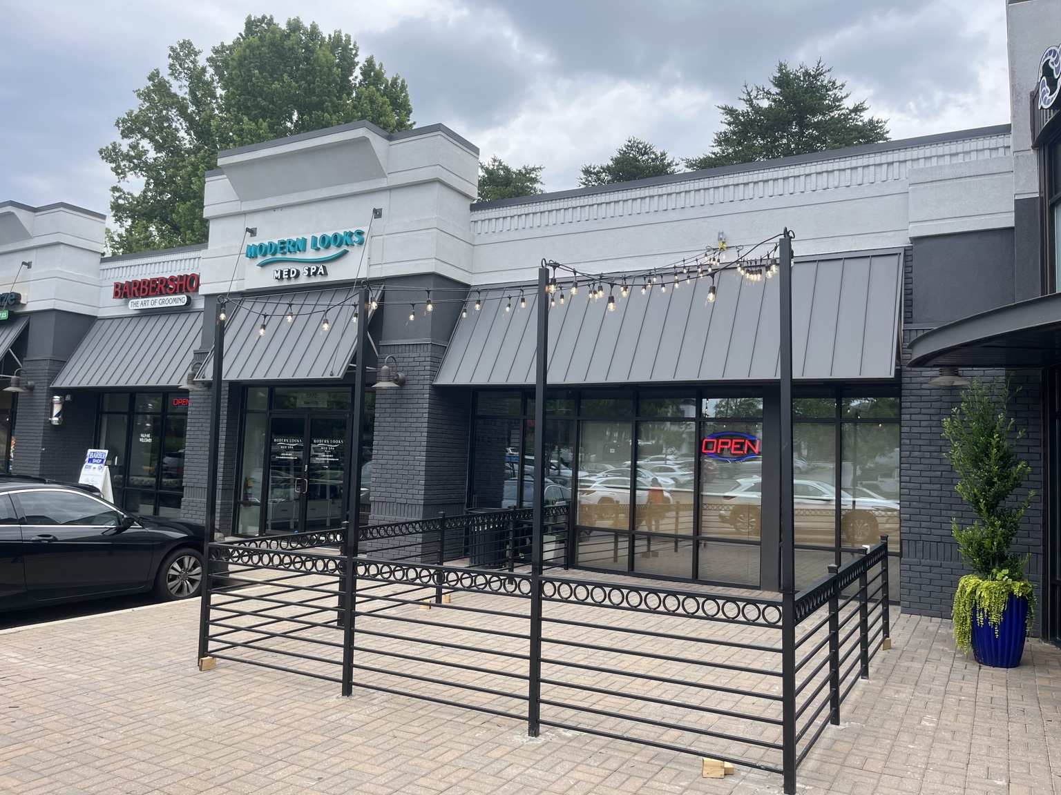 Commercial patio lighting installation completed by Forge Electric